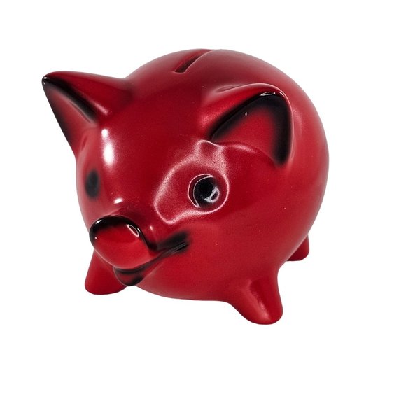 Vintage Goebel Piggy Bank Red West Germany *Missing Key* - Picture 4 of 10